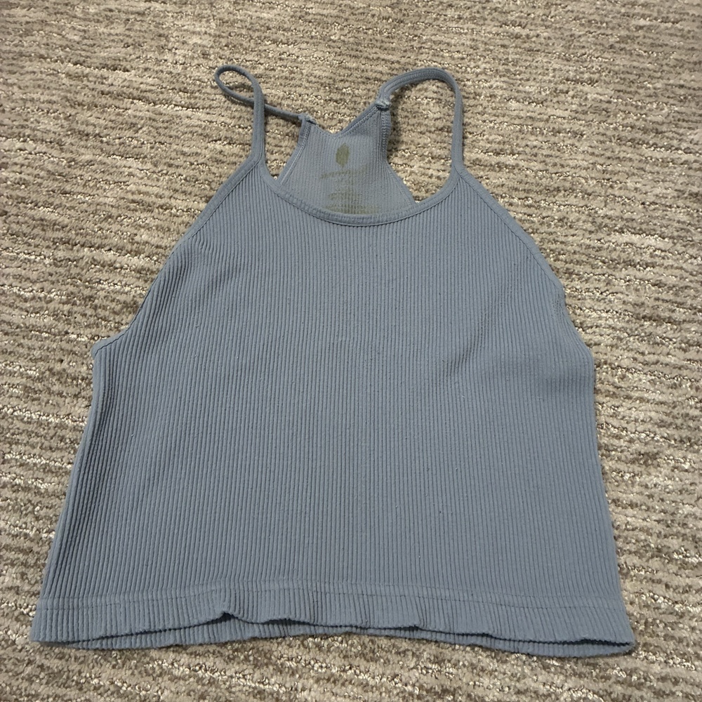 Brandy Melville Ribbed Knit Halter Crop Tank Top Womens M Light Blue
